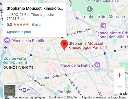 Carte du cabinet de kinesiologue Paris 11
